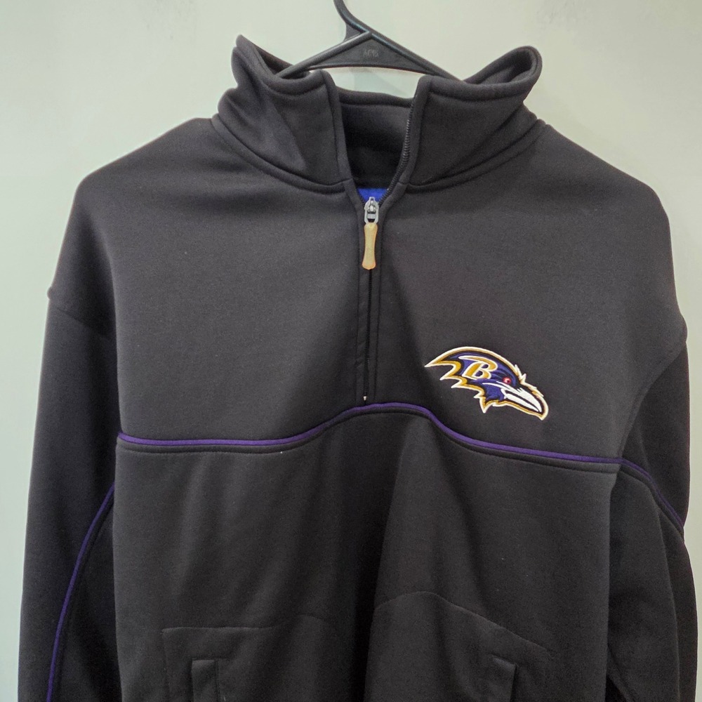 Reebok Baltimore Ravens Pullover  Size M Black NFL Quarter Zip Embroidered Log